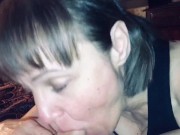 Mature cougar wife sucking off young man again. Cums hard in her mouth  1/16