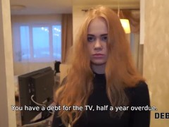 DEBT4k. Perfectly looking ginger gets rid of debts after hot sex