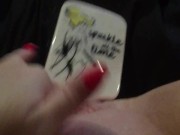 Teen fucks her tight pussy with hairbrush & squirts while family are next door 15/16