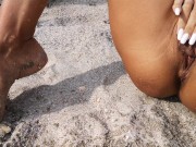 Skinny french nudist teen peeing and masturbating on a public beach 13/16