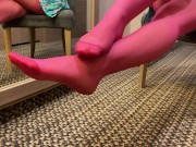 AMATEUR TEEN - tired after school caresses her legs making massage (footfetish,nylon) 14/16