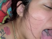 Mia Summer swallowing thick load while she's barrd out  11/16