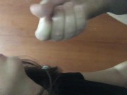 Mi amiga despues del colegio me succiona la verga en el baño y se come toda mi descarga de semen 13/16