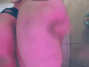 Our first shower pegging! Enjoy Brodie's deep, long strokes with Mr. Hankey's Toys Big Daddy dildo. 1/16