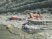 Awesome kinky nudist girl in sunglasses sucks & rides a huge dildo in public beach - Sasha Bikeyeva 10/16