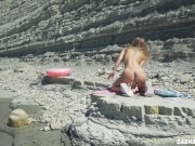 Awesome kinky nudist girl in sunglasses sucks & rides a huge dildo in public beach - Sasha Bikeyeva 13/16