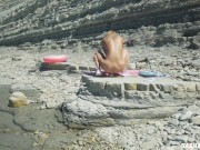 Awesome kinky nudist girl in sunglasses sucks & rides a huge dildo in public beach - Sasha Bikeyeva 14/16