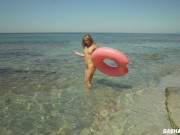 Awesome kinky nudist girl in sunglasses sucks & rides a huge dildo in public beach - Sasha Bikeyeva 16/16