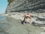 Awesome kinky nudist girl in sunglasses sucks & rides a huge dildo in public beach - Sasha Bikeyeva 9/16
