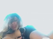 Horny ebony MILF moaning of pleasure wiuth her new toy and have multiple squirts on her bed 7/16