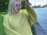 Cumshot in the mouth of a webcam girl for money in a public Park | / Murstar 6/16