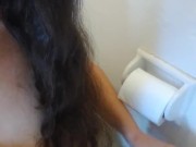 Crazy Pissing PAWG Camgirl Slut Pees Sitting Bathroom Toilet, Uses TP, Then LICKS Toilet Paper Once 7/16