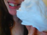Crazy Pissing PAWG Camgirl Slut Pees Sitting Bathroom Toilet, Uses TP, Then LICKS Toilet Paper Once 9/16