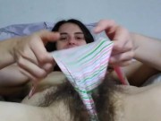 PinkMoonLust on ONLYFANS Thong Underwear Hairy Pussy PAWG Camgirl Pulls Panties to Side Masturbating 13/16