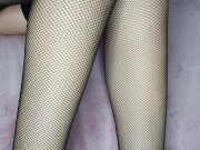babe in fishnet and plateaus gives Heelsjob/footjob 1/16