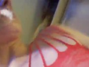 Facesitting in black latex face bouncing on sub 15/16