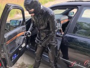 Slut-Orgasma Celeste in black latex public pissing 9/16