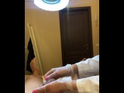 dick wax depilation by Beginner cute girl / holds my foreskin 1/16