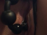 Double penetrated with vibrating butt plug and anal beads