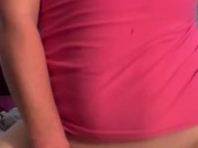 Redhead watching hot sexy babe fuck rough with strap on and humps pillow and squirts, Milf 1st video 3/16