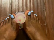PRETTY FEET EBONY WITH BLUE TOES GIVES DILDO A FOOTJOB 6/16