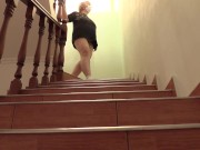 Chubby legs in white socks walk up the stairs  Amateur foot fetish 2/16