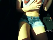 Slutty schoolgirl play with pussy and nipples in Uber and gets multiple orgasms, public masturbation 2/16