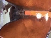 Curly milky wet Cunt on a oily chair slipping and sliding in plastic Dick 2/16