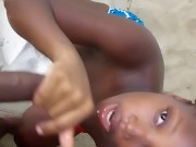 On The Beach Ebony Worried About Getting Caught Gave Sloppy Head Blowjob Deepthroat - Mastermeat1 9/16