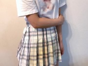 精液で変色したスカートを着せて手コキしてもらった cum onto semen stain skirt 1/16