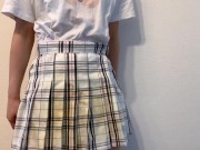 精液で変色したスカートを着せて手コキしてもらった cum onto semen stain skirt 4/16