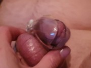 Letting cuckold cum after 3 weeks in his sissy chasiy cage 9/16