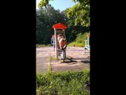 Beautiful, young exhibitionist girl shows off her beautiful body on the Playground 16/16