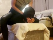 Femdom Handjob,cum over my latex leggings! Nylon worship,head sitting humiliation and HOM! 3/16