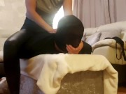 Femdom Handjob,cum over my latex leggings! Nylon worship,head sitting humiliation and HOM! 4/16