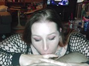 Horny Wife in Fishnets Won't Stop Sucking Hubby's Big Cock - blowjob POV 15/16