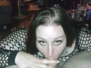 Horny Wife in Fishnets Won't Stop Sucking Hubby's Big Cock - blowjob POV 5/16