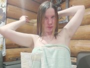 Student Passionate Fingering Hairy Pussy after Washing Her Body 2/16