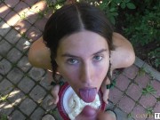 The milkmaid doused her beautiful body with milk and licked the cheese off the farmer's cock.