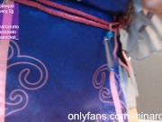 Japanese asian Mina Rocket doing cosplay of D VA in chinese dress giving blowjob 8/16