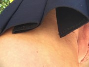 She is caught without panties in a short skirt in the Park. Up skirt close up 13/16