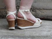 Voyeur spies on plump legs in open sandals outdoors  Foot fetish and ASMR 16/16