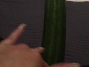 Fucking my tiny pussy with a huge cucumber and squirting everywhere while wearing ripped pantyhose 14/16
