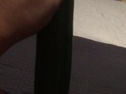 Fucking my tiny pussy with a huge cucumber and squirting everywhere while wearing ripped pantyhose 2/16