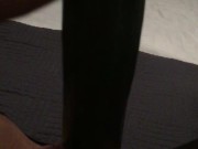 Fucking my tiny pussy with a huge cucumber and squirting everywhere while wearing ripped pantyhose 4/16