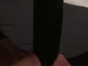 Fucking my tiny pussy with a huge cucumber and squirting everywhere while wearing ripped pantyhose 6/16