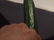 Fucking my tiny pussy with a huge cucumber and squirting everywhere while wearing ripped pantyhose 7/16