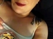 Pierced Kitty is Sexy Chain Smoking with wine  