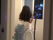 Bombshell Desi Girl Vacuuming the Bathroom in Crop Top and Jeans 15/16