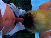 Schoolgirl truant was caught and fucked in mouth and pussy after peeing on the grass 13/16